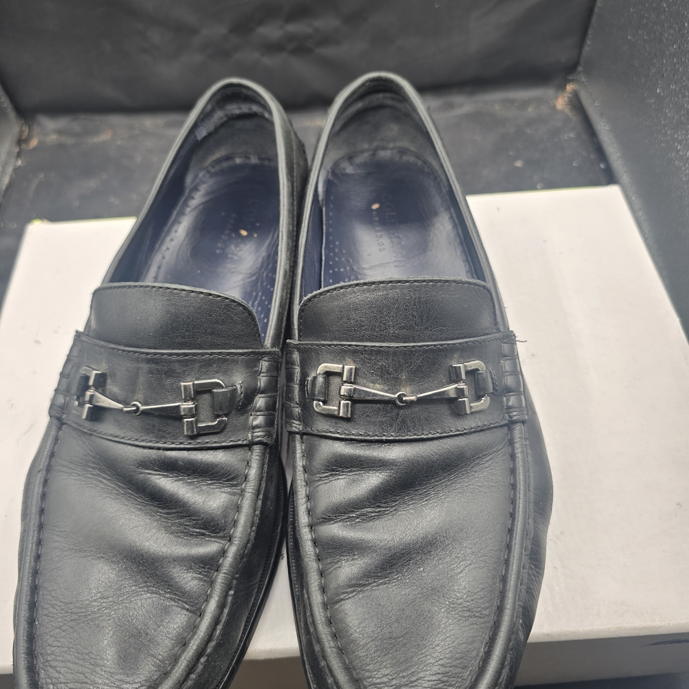 Cole Haan Black Leather‎ Loafers with Metal Detail